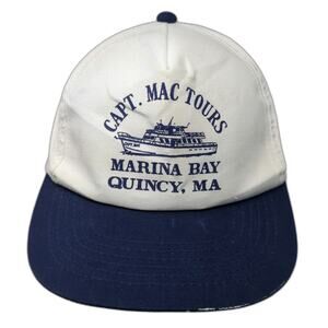 YoungAn Trucker Hat White Blue One Size Capt Mac Tours Quincy MA Marina Bay